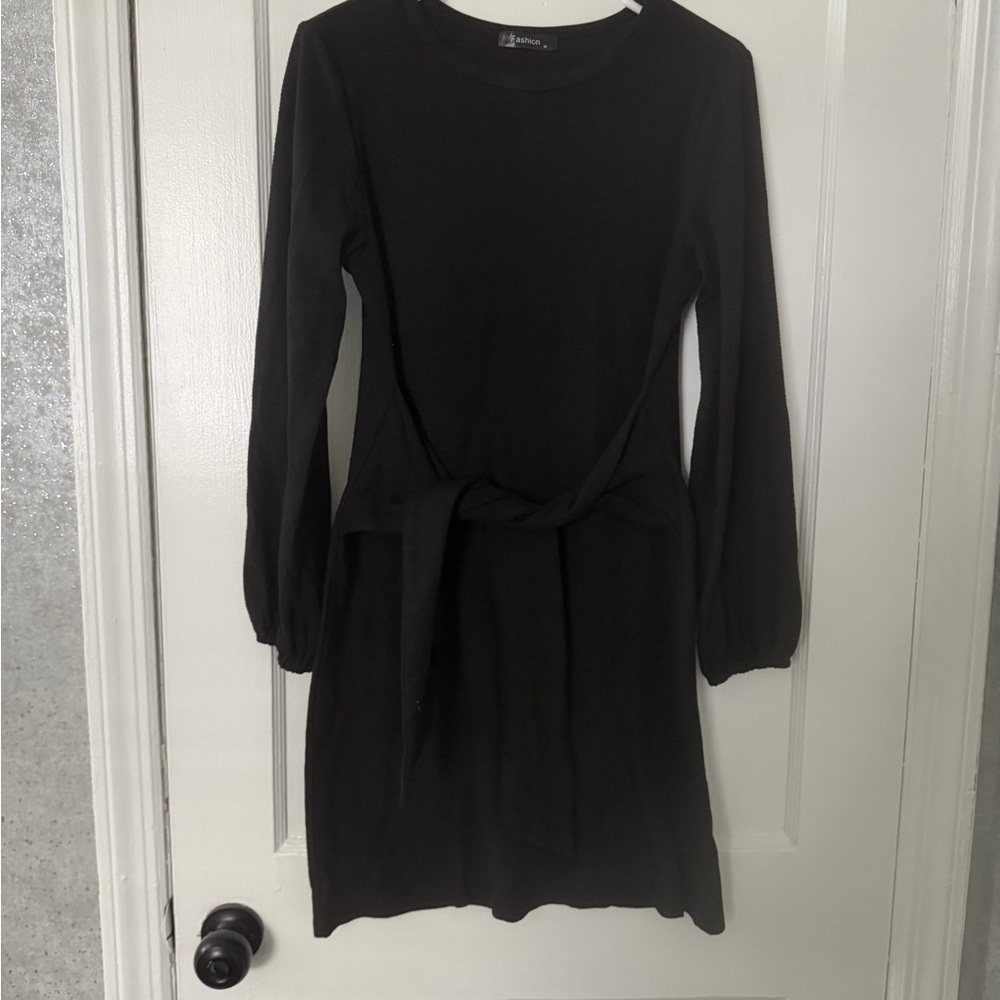Amazon Black Long Sleeve Dress with Waist Tie